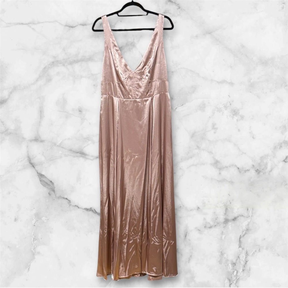 Galina Signature Satin formal Dress in champagne rose gold floor length size 14